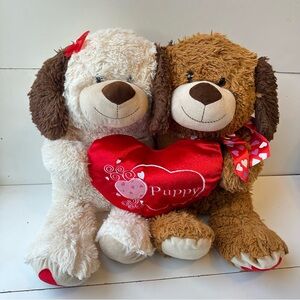 Valentine Day Plush Puppy Dog Pair Large Stuffed Animal Red Heart  Love Large